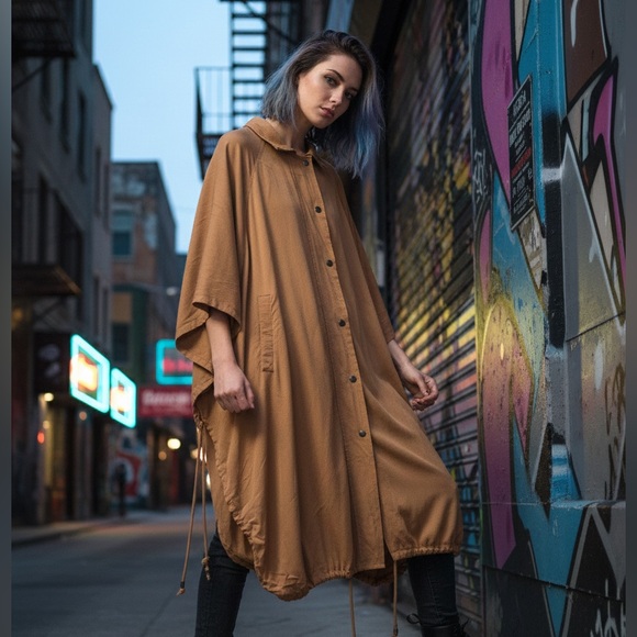Anthropologie Pilcro Oversized Utility Poncho Cape Jacket OS - Picture 10 of 10